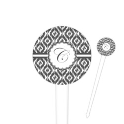 Ikat 4" Round Plastic Food Picks - White - Single Sided (Personalized)
