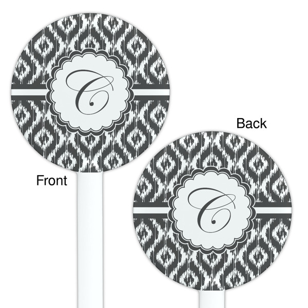 Ikat White Plastic 5.5" Stir Stick - Double Sided - Round - Front & Back
