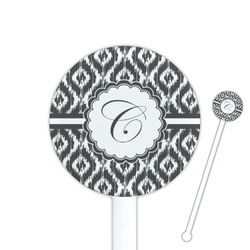 Ikat 5.5" Round Plastic Stir Sticks - White - Single Sided (Personalized)