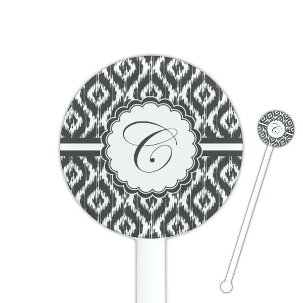 Custom Ikat 5.5" Round Plastic Stir Sticks - White - Single Sided (Personalized)