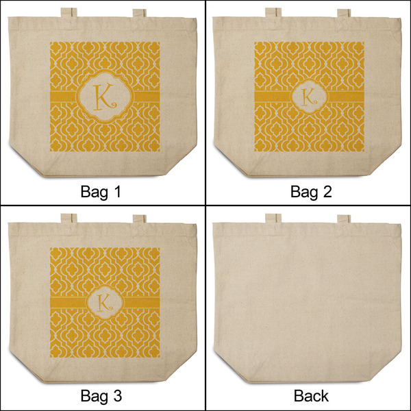 Trellis 3 Reusable Cotton Grocery Bags - Front & Back View