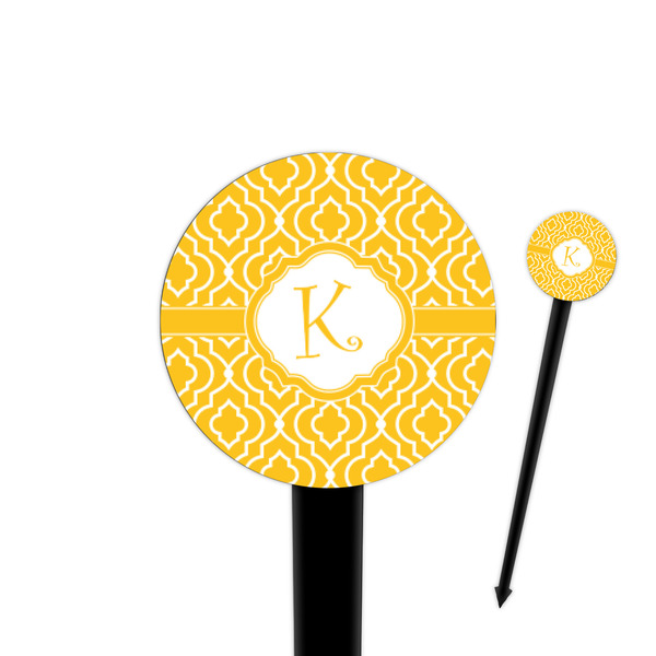 Custom Trellis 4" Round Plastic Food Picks - Black - Single Sided (Personalized)