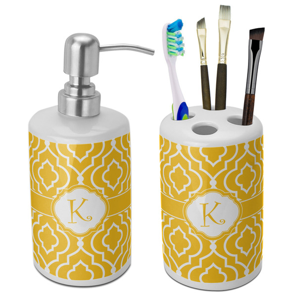 Custom Trellis Ceramic Bathroom Accessories Set (Personalized)