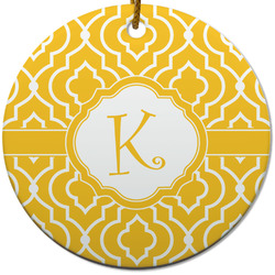 Trellis Round Ceramic Ornament w/ Initial