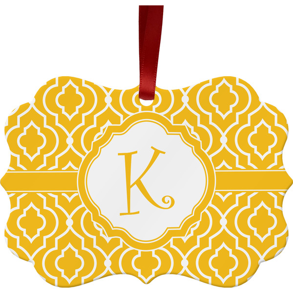 Custom Trellis Metal Frame Ornament - Double Sided w/ Initial