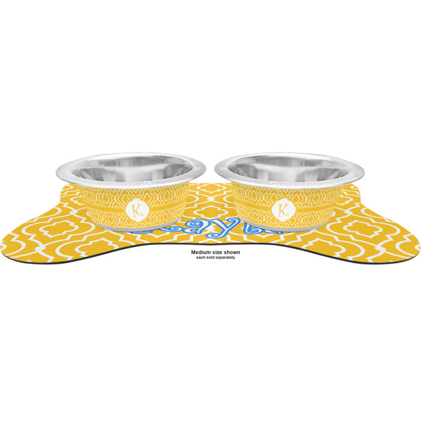 Trellis Metal Pet Bowls - On Dog Bone Shaped Mat