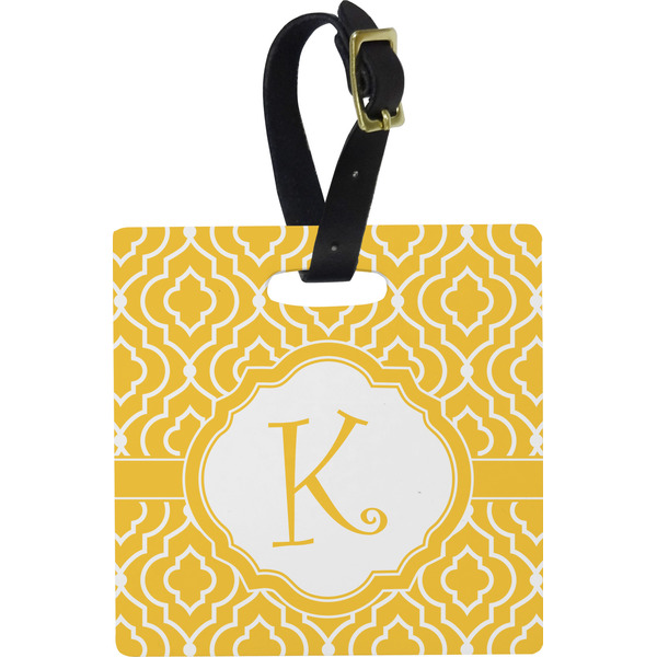 Custom Trellis Plastic Luggage Tag - Square w/ Initial