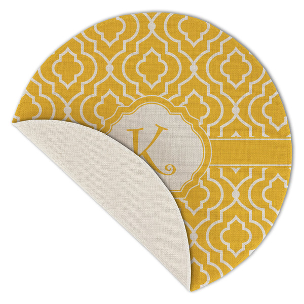 Trellis Round Linen Placemats - Front (folded corner single sided)