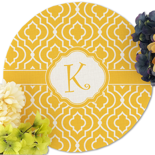 Trellis Round Linen Placemats - Front (w flowers)
