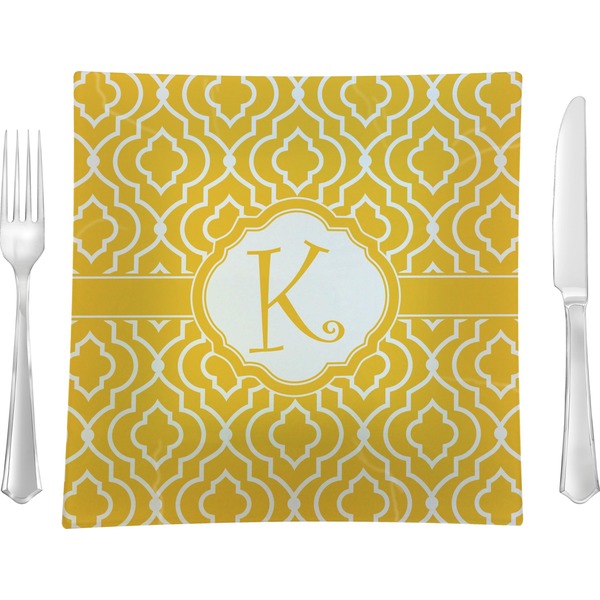 Custom Trellis 9.5" Glass Square Lunch / Dinner Plate- Single or Set of 4 (Personalized)
