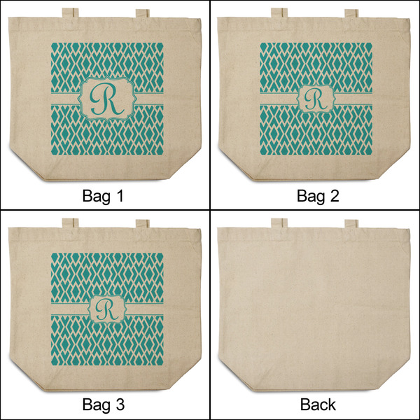 Geometric Diamond 3 Reusable Cotton Grocery Bags - Front & Back View