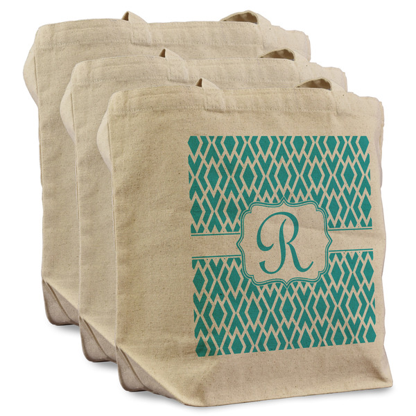 Geometric Diamond 3 Reusable Cotton Grocery Bags - Front View