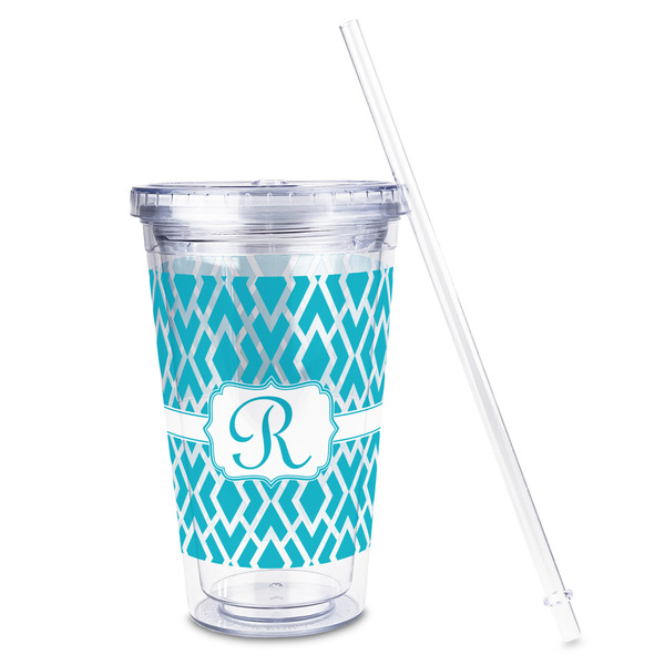 Geometric Diamond Acrylic Tumbler - Full Print - Front straw out