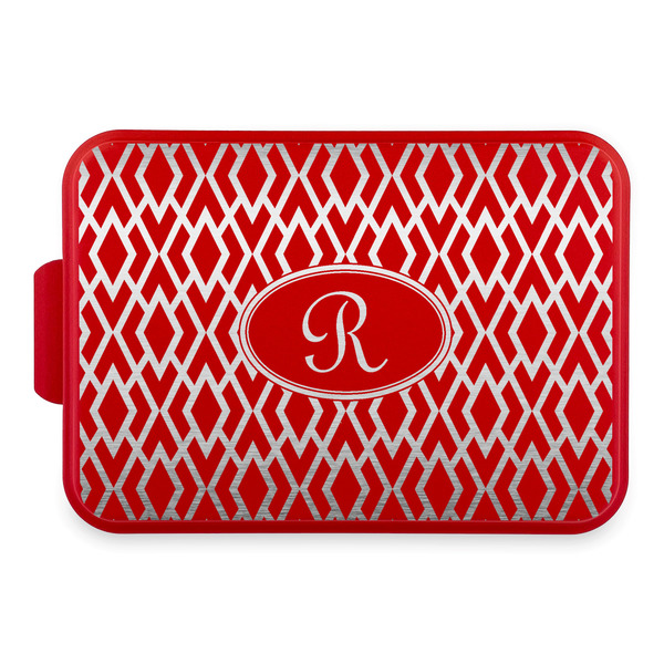 Custom Geometric Diamond Aluminum Baking Pan with Red Lid (Personalized)
