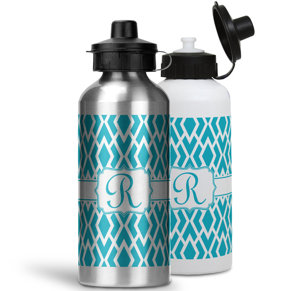 Geometric Diamond Aluminum Water Bottles - MAIN (white &silver)