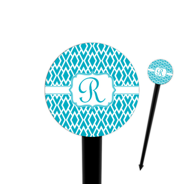 Custom Geometric Diamond 4" Round Plastic Food Picks - Black - Single Sided (Personalized)