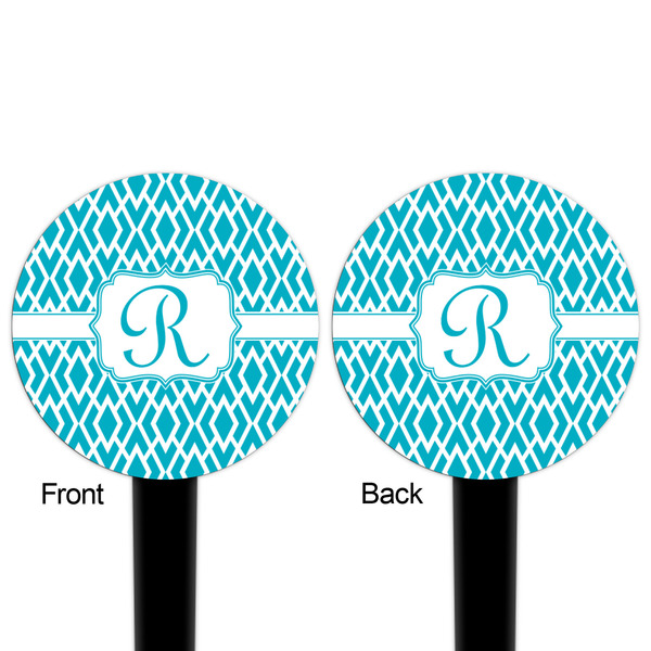 Geometric Diamond Black Plastic 4" Food Pick - Round - Double Sided - Front & Back