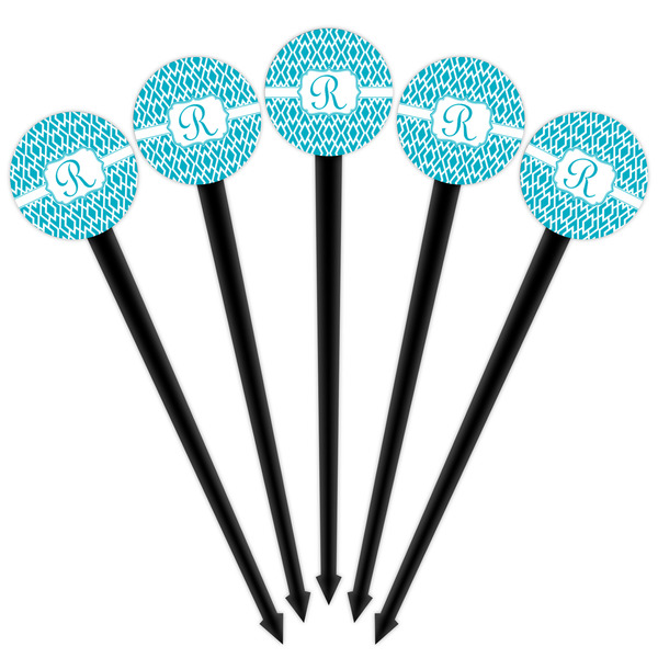 Geometric Diamond Black Plastic 4" Food Pick - Round - Fan View