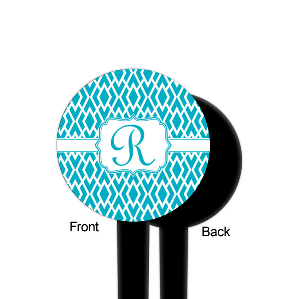 Geometric Diamond Black Plastic 4" Food Pick - Round - Single Sided - Front & Back