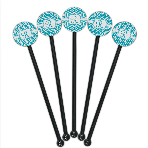 Geometric Diamond Black Plastic 5.5" Stir Stick - Round - Fan View