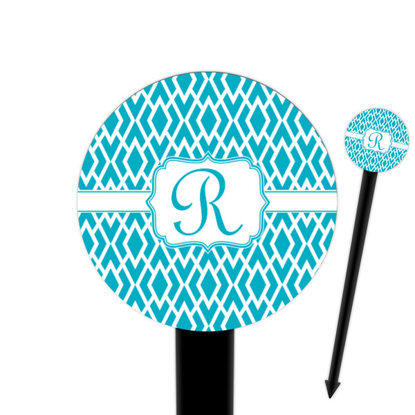 Custom Geometric Diamond 6" Round Plastic Food Picks - Black - Single Sided (Personalized)