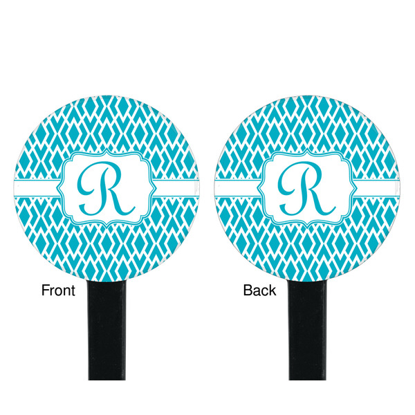 Geometric Diamond Black Plastic 7" Stir Stick - Double Sided - Round - Front & Back