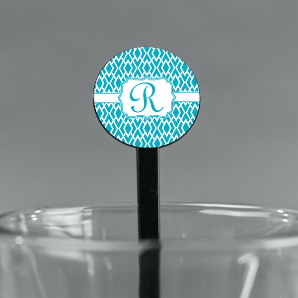 Geometric Diamond Black Plastic 7" Stir Stick - Round - Main