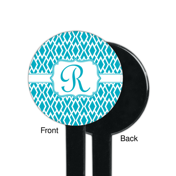 Geometric Diamond Black Plastic 7" Stir Stick - Single Sided - Round - Front & Back