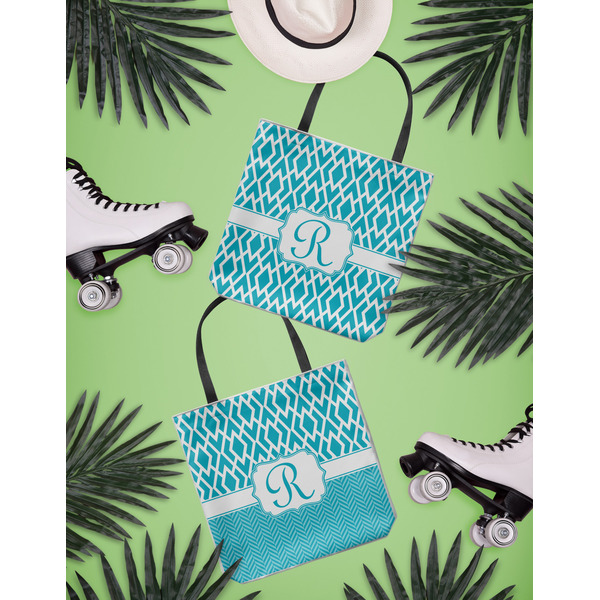 Geometric Diamond Canvas Tote Lifestyle Front and Back- 13x13