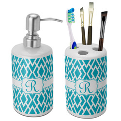 Geometric Diamond Ceramic Bathroom Accessories Set (Personalized)