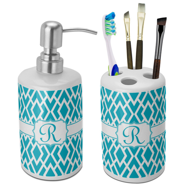 Custom Geometric Diamond Ceramic Bathroom Accessories Set (Personalized)