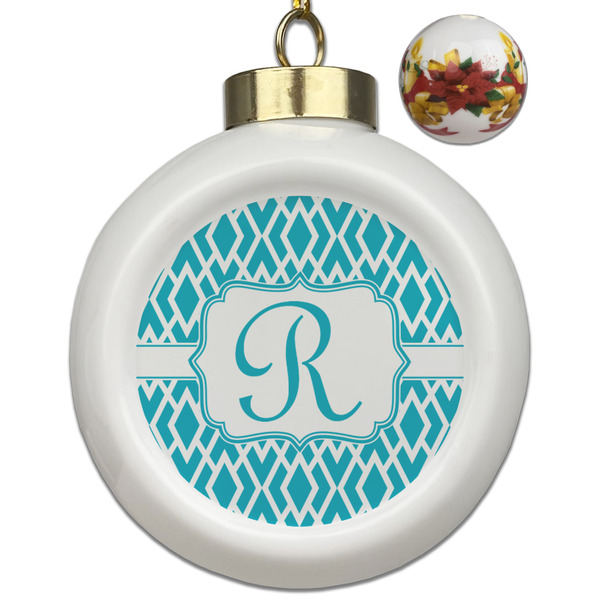 Custom Geometric Diamond Ceramic Ball Ornaments - Poinsettia Garland (Personalized)