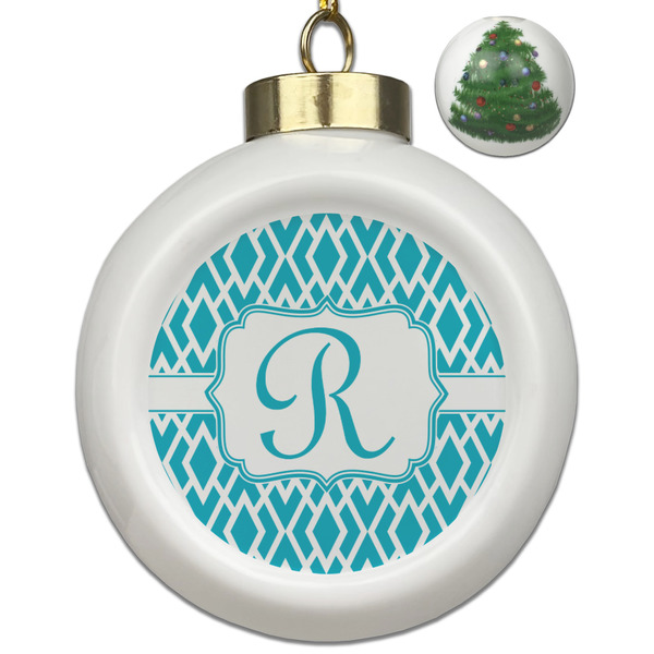 Custom Geometric Diamond Ceramic Ball Ornament - Christmas Tree (Personalized)