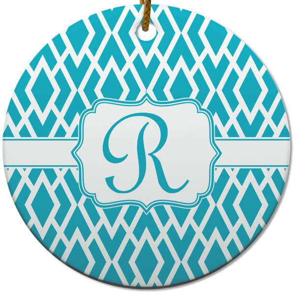 Custom Geometric Diamond Round Ceramic Ornament w/ Initial