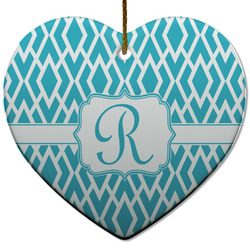 Geometric Diamond Heart Ceramic Ornament w/ Initial