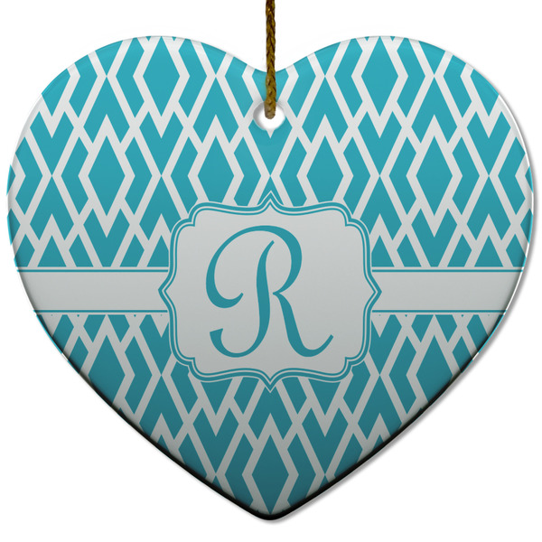Custom Geometric Diamond Heart Ceramic Ornament w/ Initial