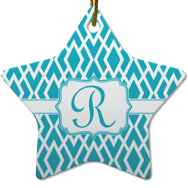 Custom Geometric Diamond Star Ceramic Ornament w/ Initial