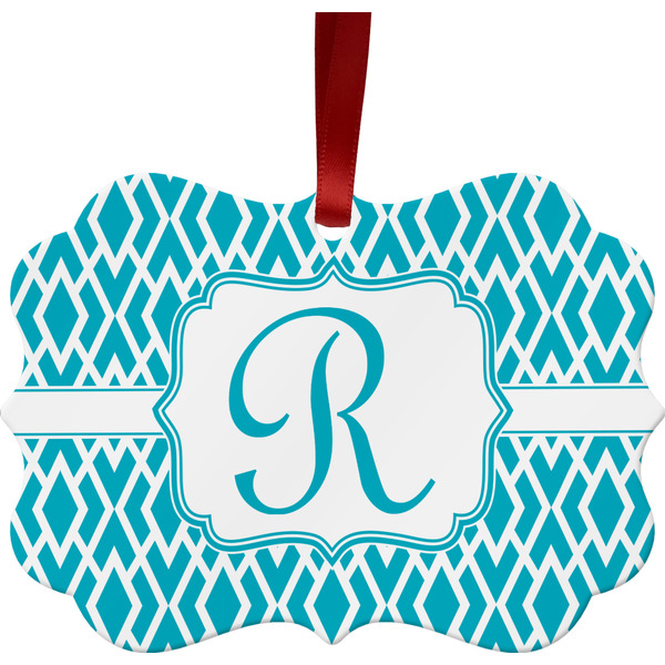Custom Geometric Diamond Metal Frame Ornament - Double Sided w/ Initial
