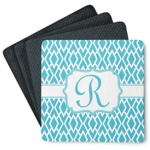 Custom Geometric Diamond Square Rubber Backed Coasters - Set of 4 (Personalized)