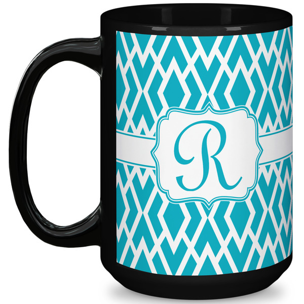 Custom Geometric Diamond 15 Oz Coffee Mug - Black (Personalized)