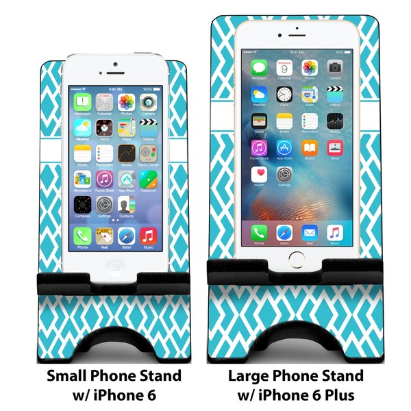Geometric Diamond Compare Phone Stand Sizes - with iPhones