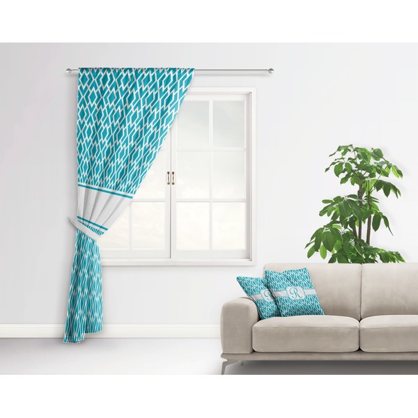 Geometric Diamond Curtain With Window and Rod - in Room Matching Pillow