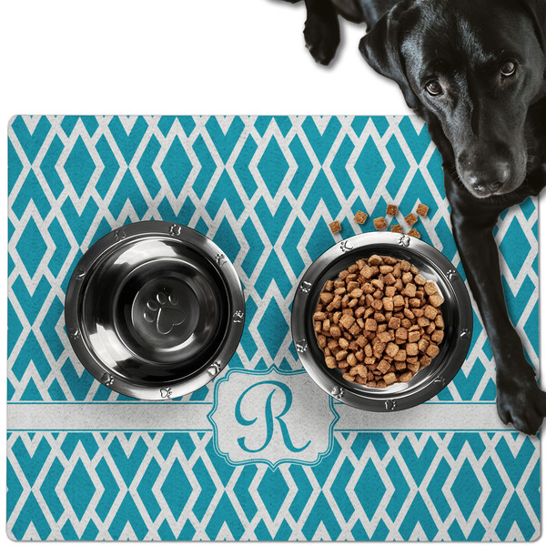 Geometric Diamond Dog Food Mat - Large LIFESTYLE