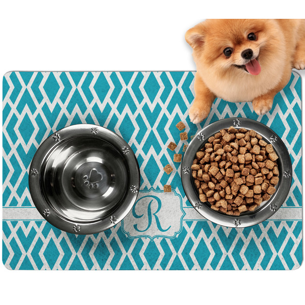 Custom Geometric Diamond Dog Food Mat - Small w/ Initial