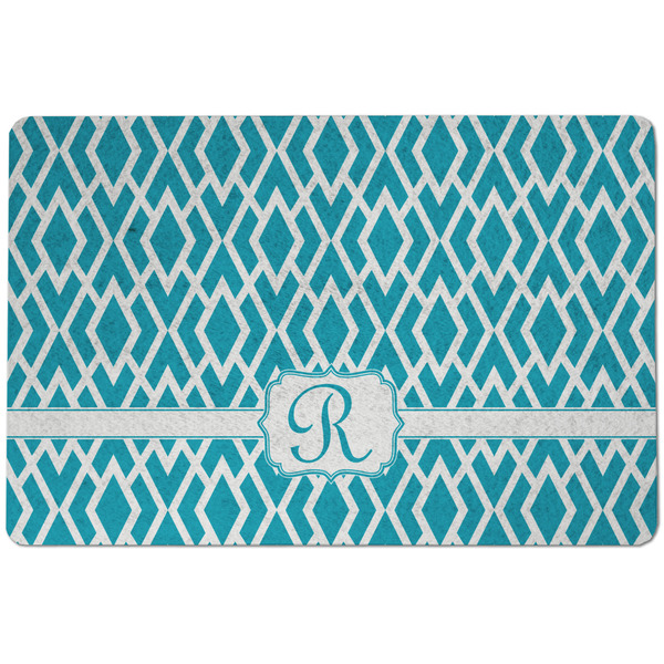 Custom Geometric Diamond Dog Food Mat w/ Initial
