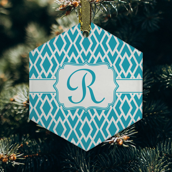 Geometric Diamond Frosted Glass Ornament - Hexagon (Lifestyle)