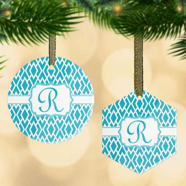 Custom Geometric Diamond Flat Glass Ornament w/ Initial