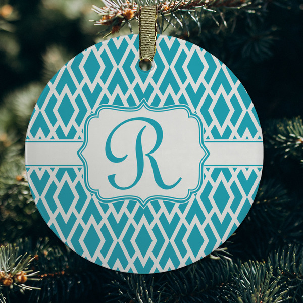 Geometric Diamond Frosted Glass Ornament - Round (Lifestyle)