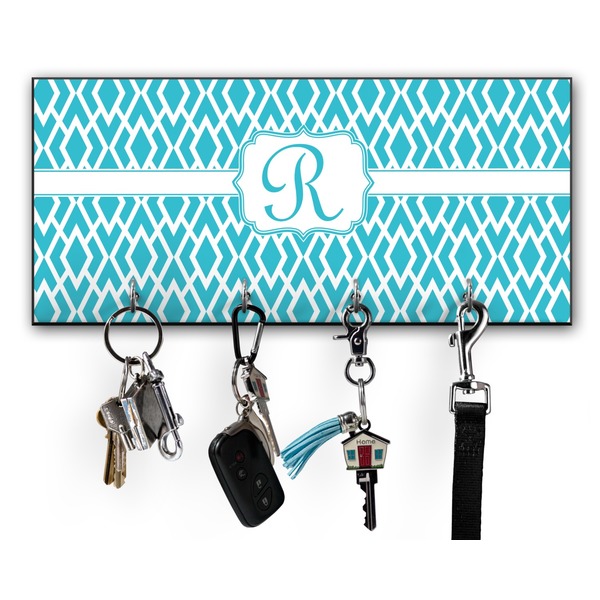 Custom Geometric Diamond Key Hanger w/ 4 Hooks w/ Initial