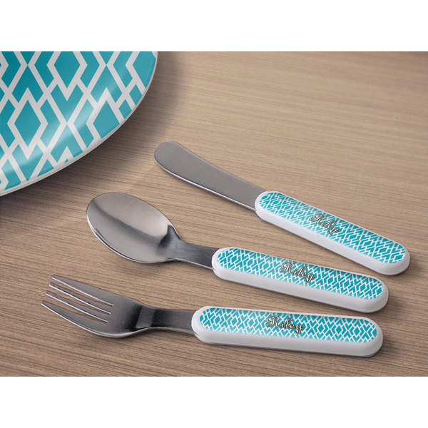 Geometric Diamond Kids Flatware w/ Plate